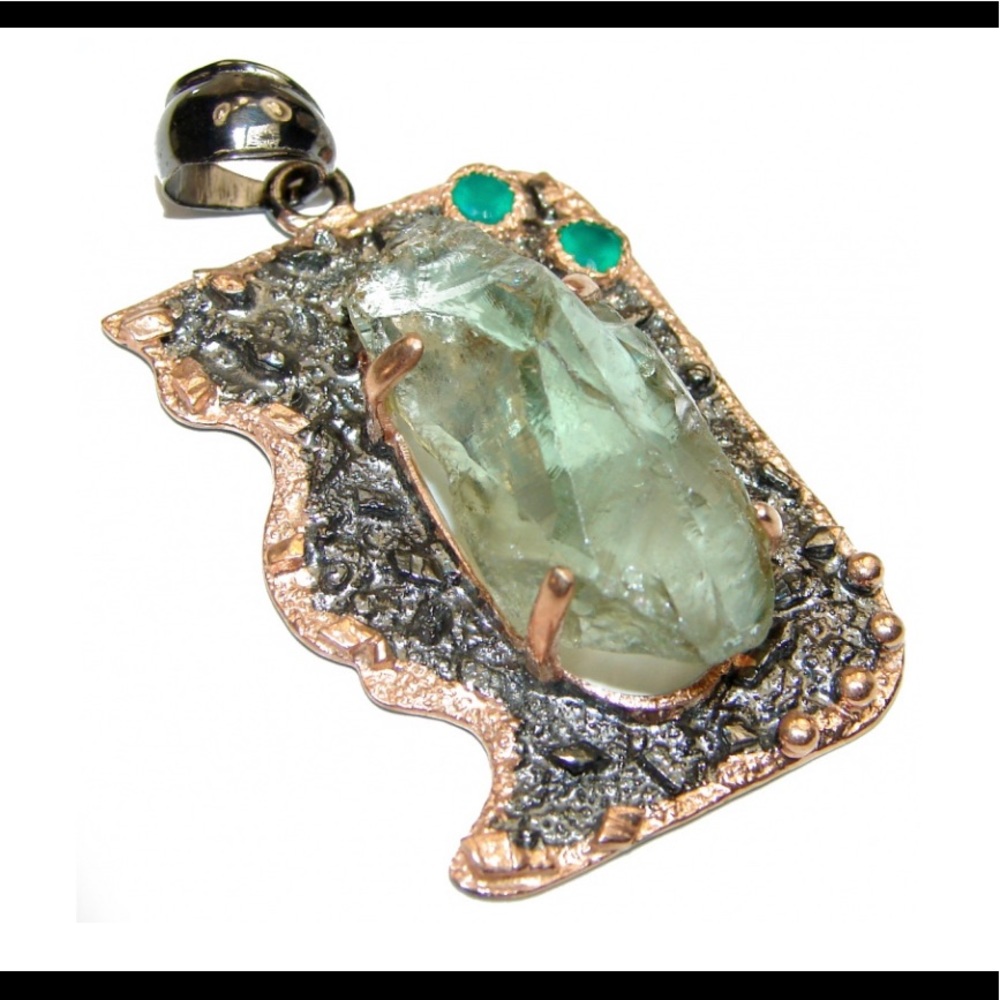 Huge Rough Green Amethyst .925 Sterling Pendant